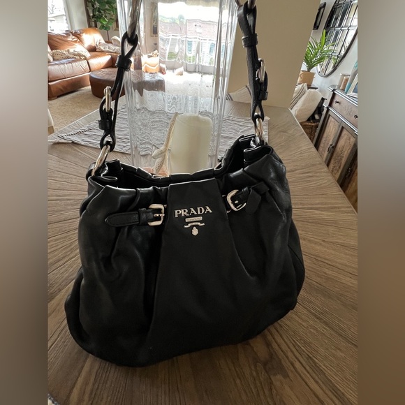 Authentic Prada shoulder handbag. Soft leather with silver hardware. - Picture 2 of 14